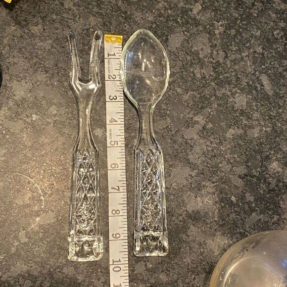 Vintage Crystal Salad Fork & Spoon Wexford By Anchor Hocking - Picture 1 of 9